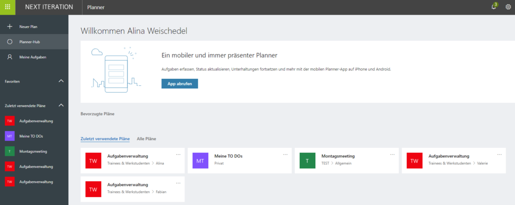 Microsoft Planner Oberfläche