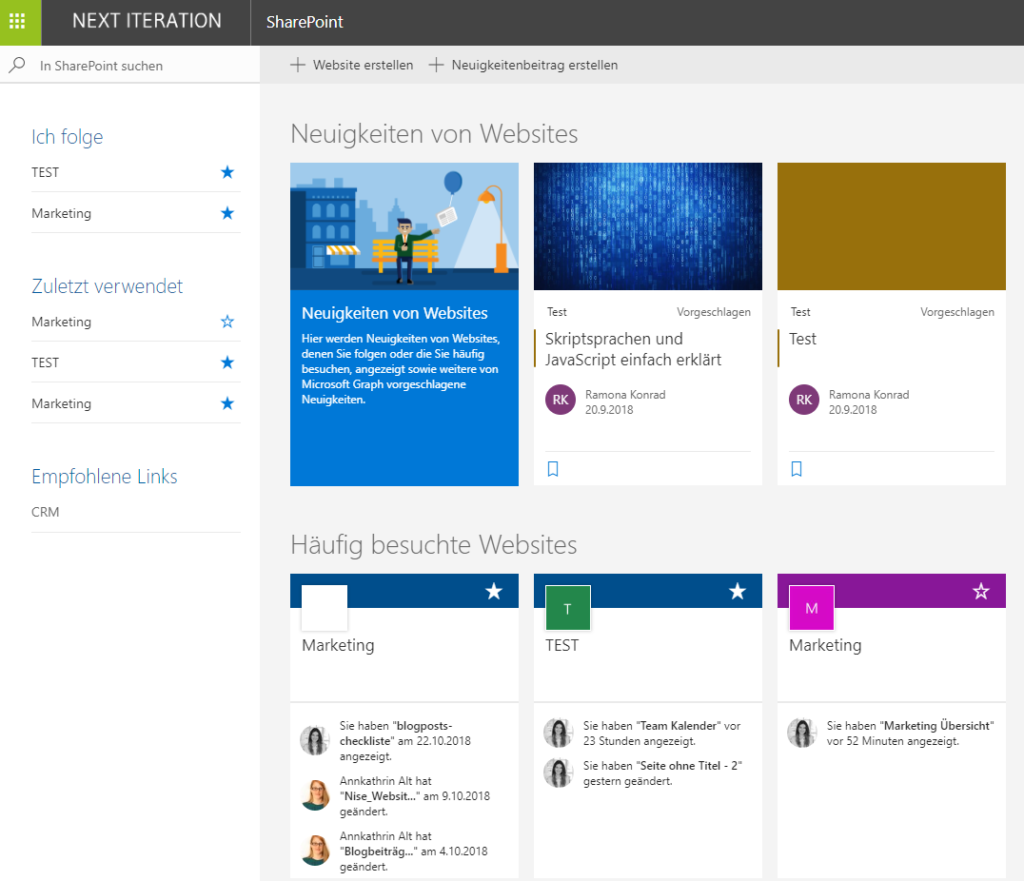 Microsoft Sharepoint Oberfläche