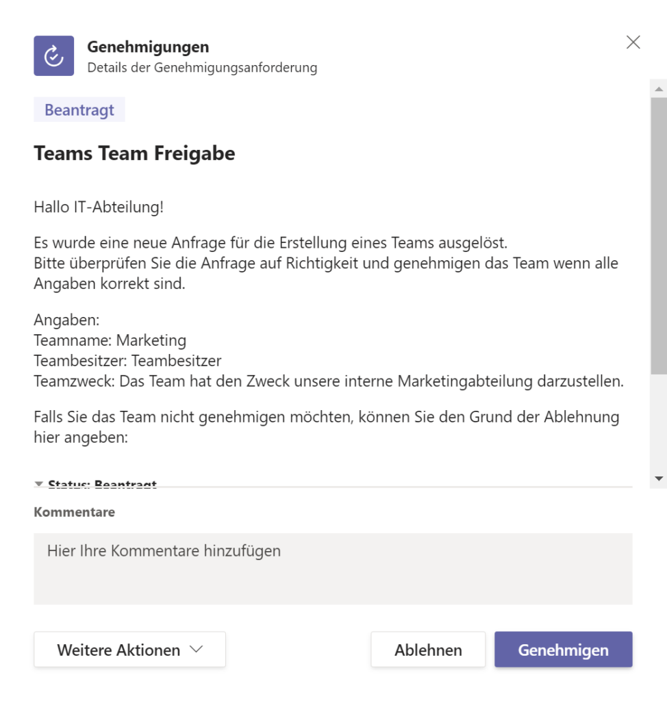 Microsoft Teams Team Freigabe