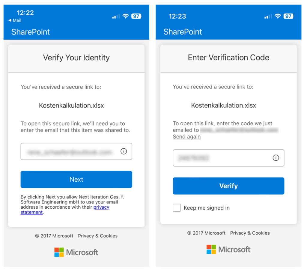 Identitätsprüfung Freigabe Microsoft 365