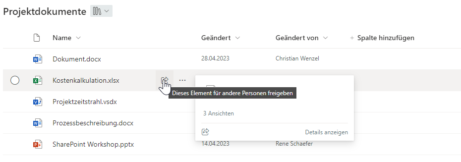 Teilen Funktion in Microsoft SharePoint