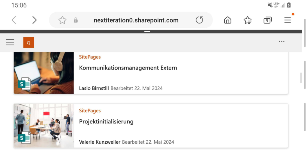Moder SharePoint Sites Mobile View