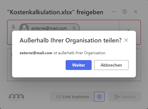 Dateien außerhalb der Organisation teilen