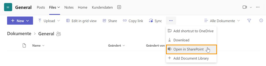 SharePoint in Teams öffnen