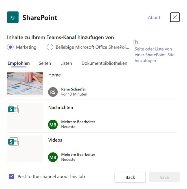 Microsoft Teams Inhalte zu Teams-Kanal hinzufügen