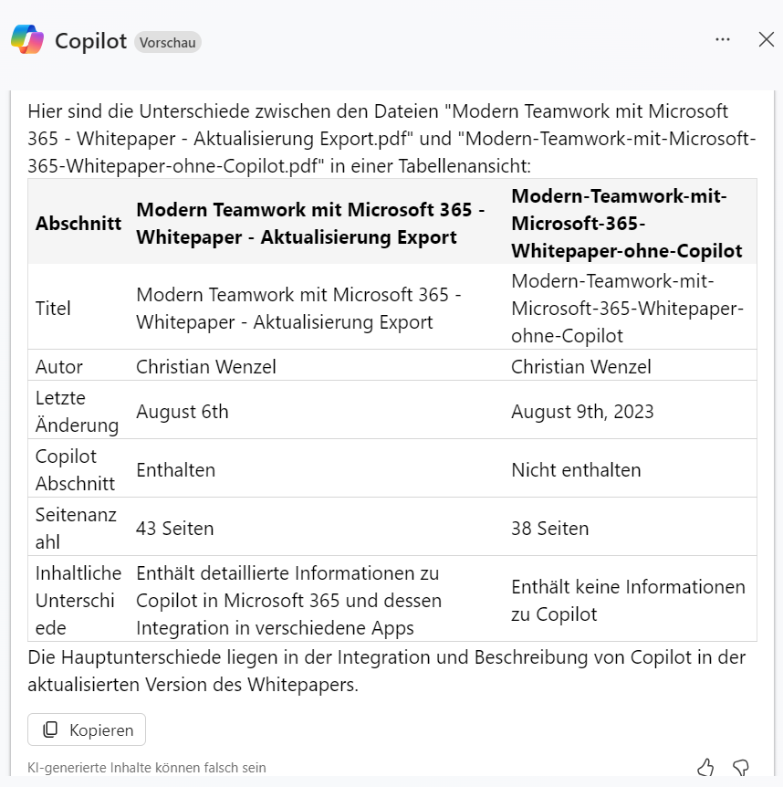 Mehrere Dokumente mit Copilot in OneDrive automatisiert vergleichen