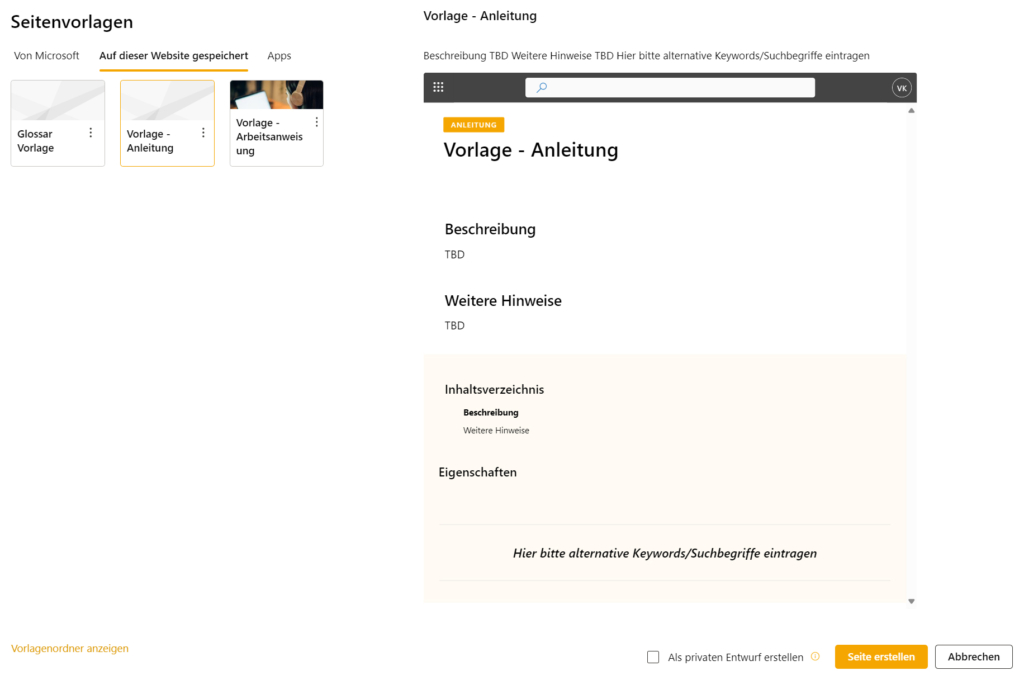 Vorlagenverwaltung in Microsoft SharePoint